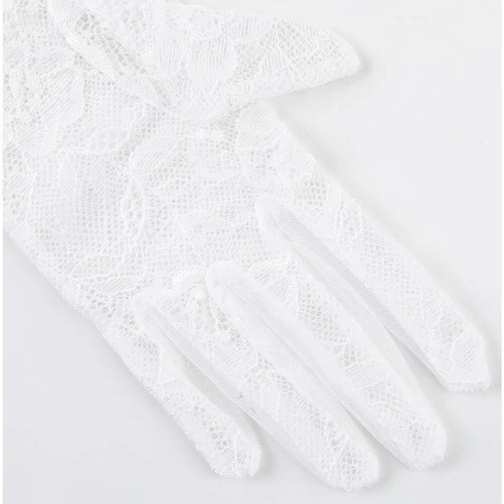 Women's Lvory 04 Floral Short Length Lace Tulle Mesh Wrist Wedding Party Gloves